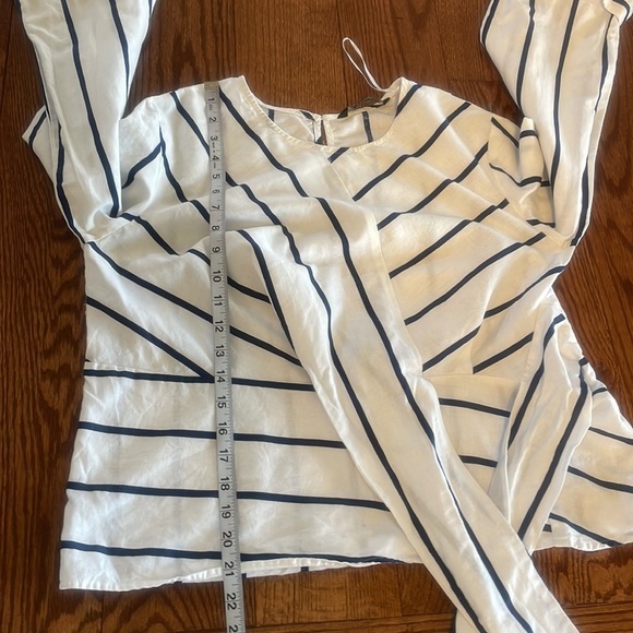 Zara Basic cotton linen nautical stripe faux wrap oversized top / blouse size Sm - Picture 12 of 12